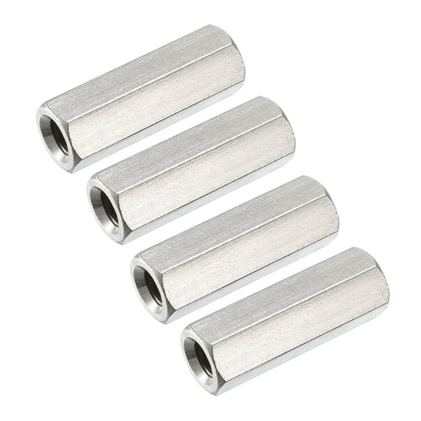 M6 30mm Length 304 Stainless Steel Metric Hex Coupling Nut, 4Pack