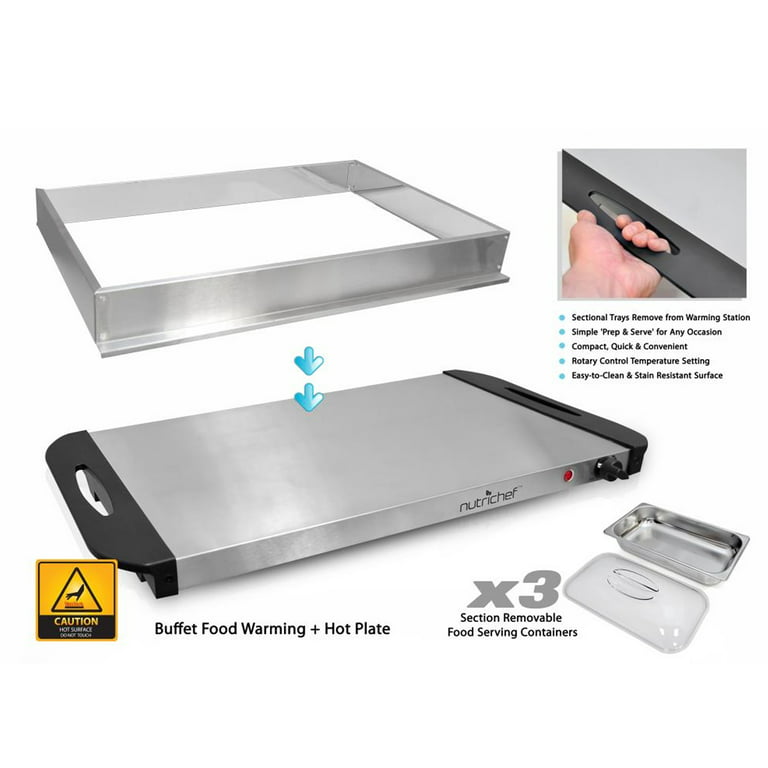Portable Electric Food Hot Plate - Stainless Steel Warming Tray Dish Warmer  w/ Black Glass Top - Keep Food Warm for Buffet Serving, Restaurant,  Parties, Table or Countertop Use - NutriChef PKWTR40 
