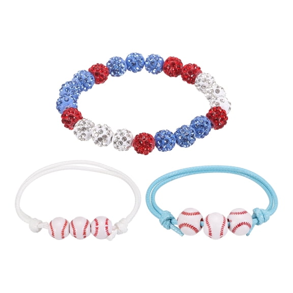 Uxcell Baseball Necklace Set, 16"/18" Bling Rhinestone Beaded Chain Bracelet Necklace with 2 Baseball Strings for Men Women Sports Jewelry Gift Team Lovers, Pink-Blue, Pack of 4