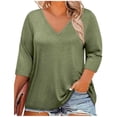 thumbnail image 3 of Craaazy Women's Casual Plus Size 3/4 Sleeve V Neck Tops Loose Fit Solid Color Loose Fit T Shirts for Spring and Summer Gift, 3 of 6