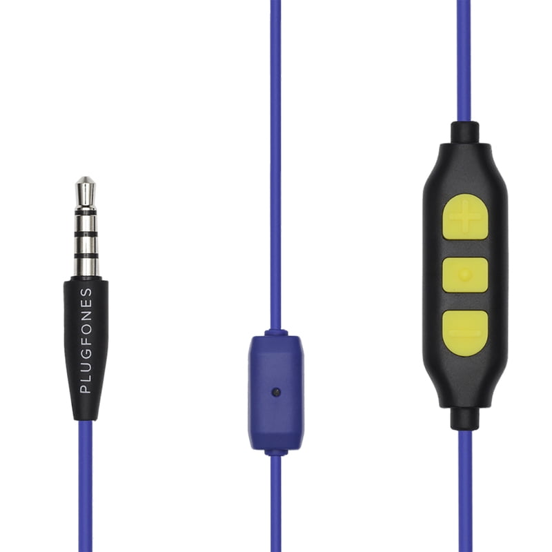 Plugfones Guardian Plus in-Ear Earplug Earbud Hybrid - Noise Reduction in-Ear Headphones with Noise Isolating Mic and Controls (Yellow & Blue)