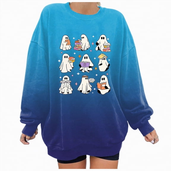 Futezty Halloween Graphic Print Oversized Sweatshirt Crewneck Embroidered Pullover Casual Comfy Outfits