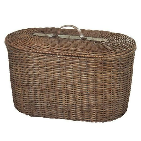 24" Medium Brown Woven Rattan Oval Storage Trunk Basket with Leather Handle