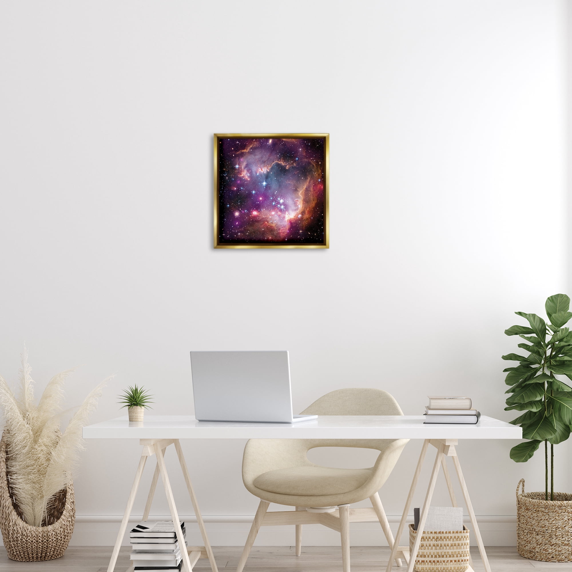 Stupell Industries Cloud Galaxy with Stars Astrology & Stars Painting Gold Floater Framed Canvas Art Print Wall Art, 18 x 18