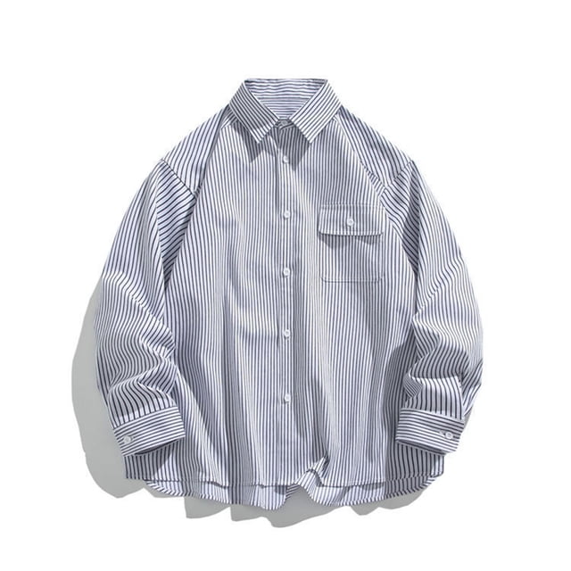 Blusa y camisa de manga larga con cuello vuelto para hombre, color liso, con botones y cuello vuelto, cárdigan de manga larga, blusa de poliéster para hombre