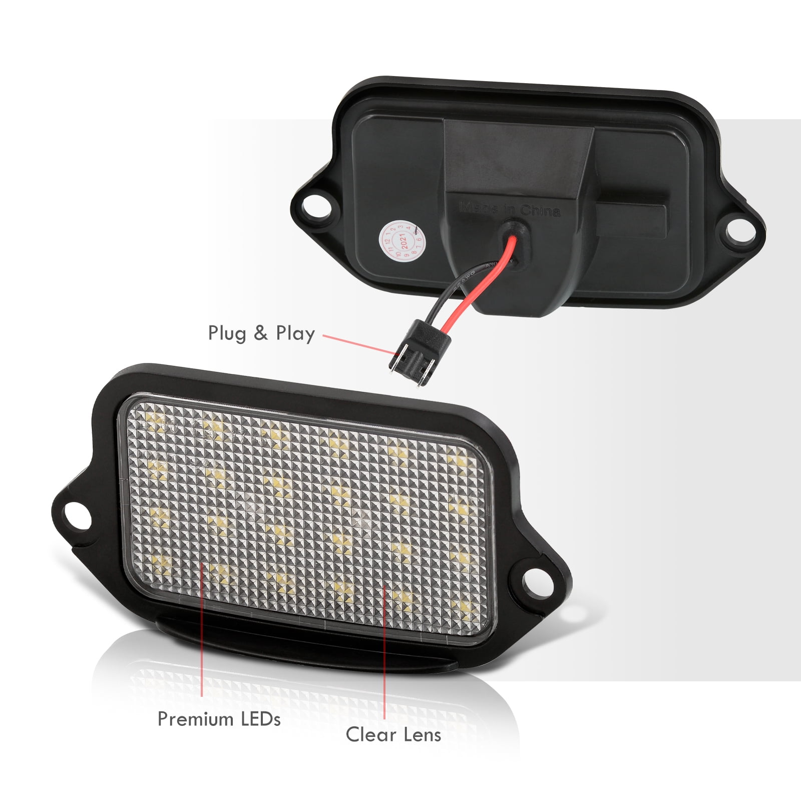 AJP Distributors Clear Lens Bright White SMD LED Rear Bumper License Plate Light Tag Lamp Bulb Assembly Upgrade Compatible/Replacement For Ford Mustang S197 GT 2005 2006 2007 2008 2009 05 06 07 08 09