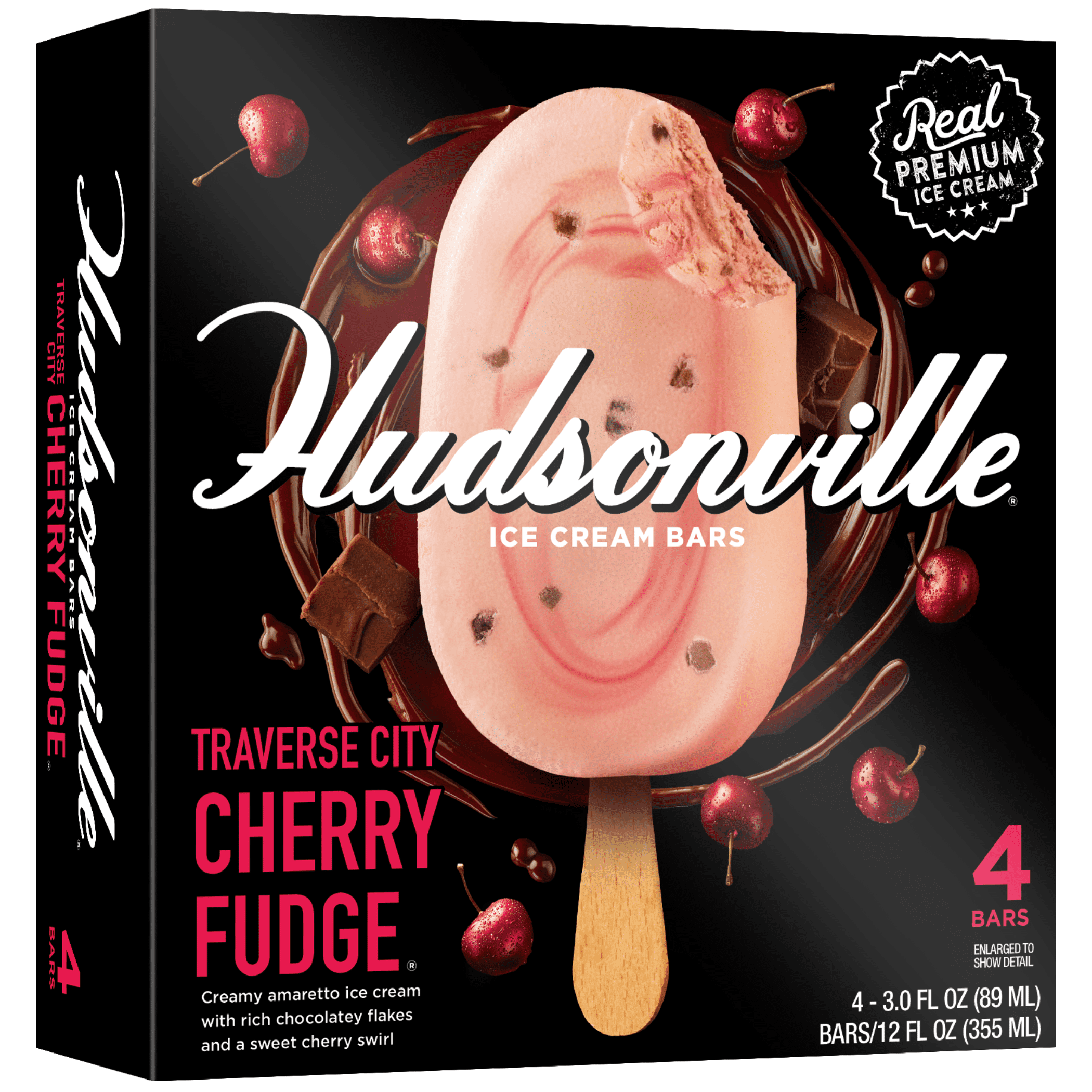 Hudsonville Traverse City Cherry Fudge Ice Cream Bars, 3 fl oz, 4 Count