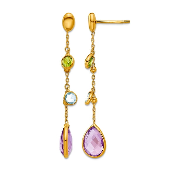 14k Solid Gold Polished Gemstone Teardrop Post Dangle Earrings 46x7.8mm Wide Dangle Earring for Women