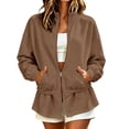 thumbnail image 2 of WIZUTIZ Women's Solid Color Zip Up Stand Collar Sweatshirt Jacket Elastic Cinched Waist Long Sleeve Casual Sporty Outerwear with Pockets, 2 of 8