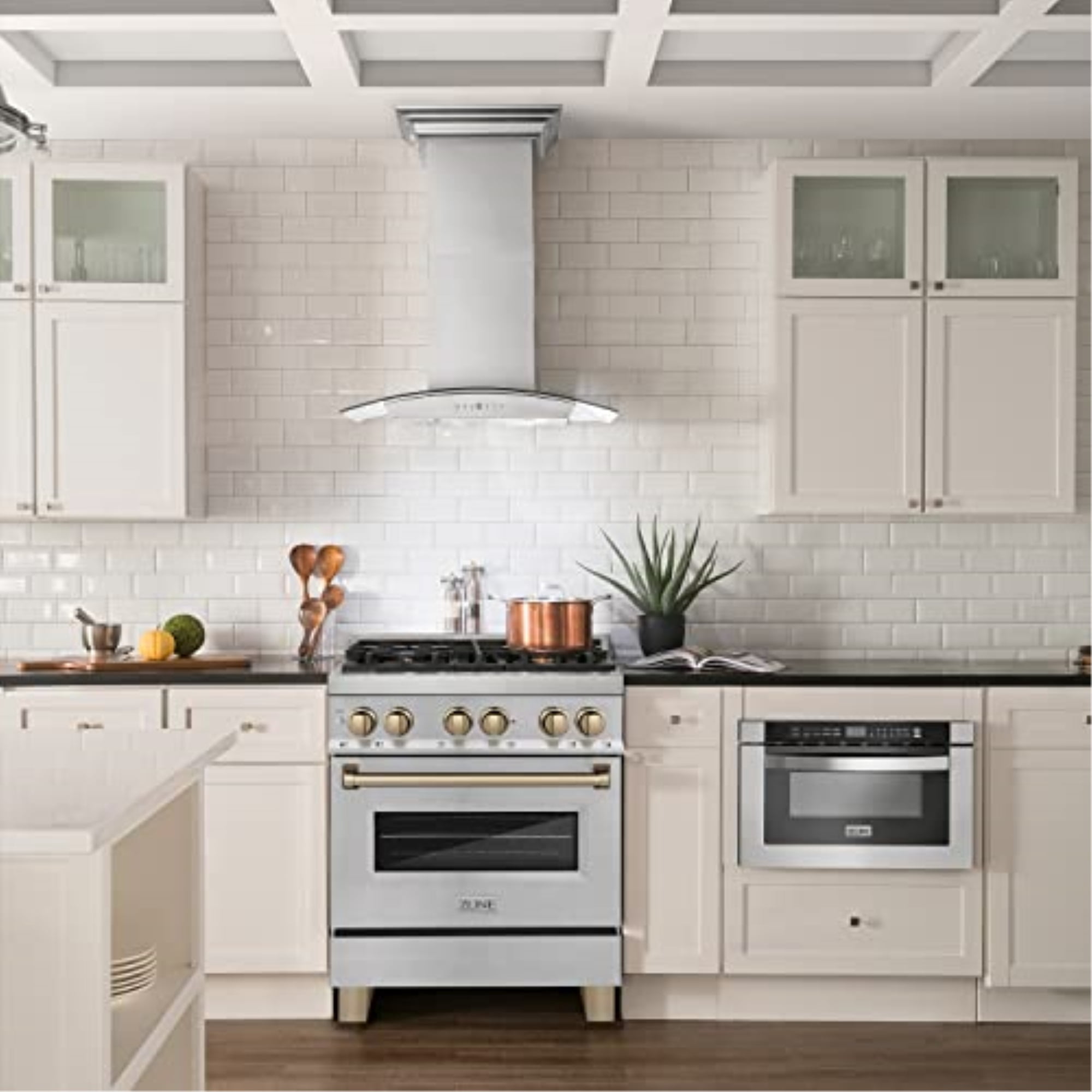 ZLINE 30 in. Autograph Edition Dual Fuel Range in DuraSnow Stainless Steel with Champagne Bronze Accents (RASZ-SN-30-CB)