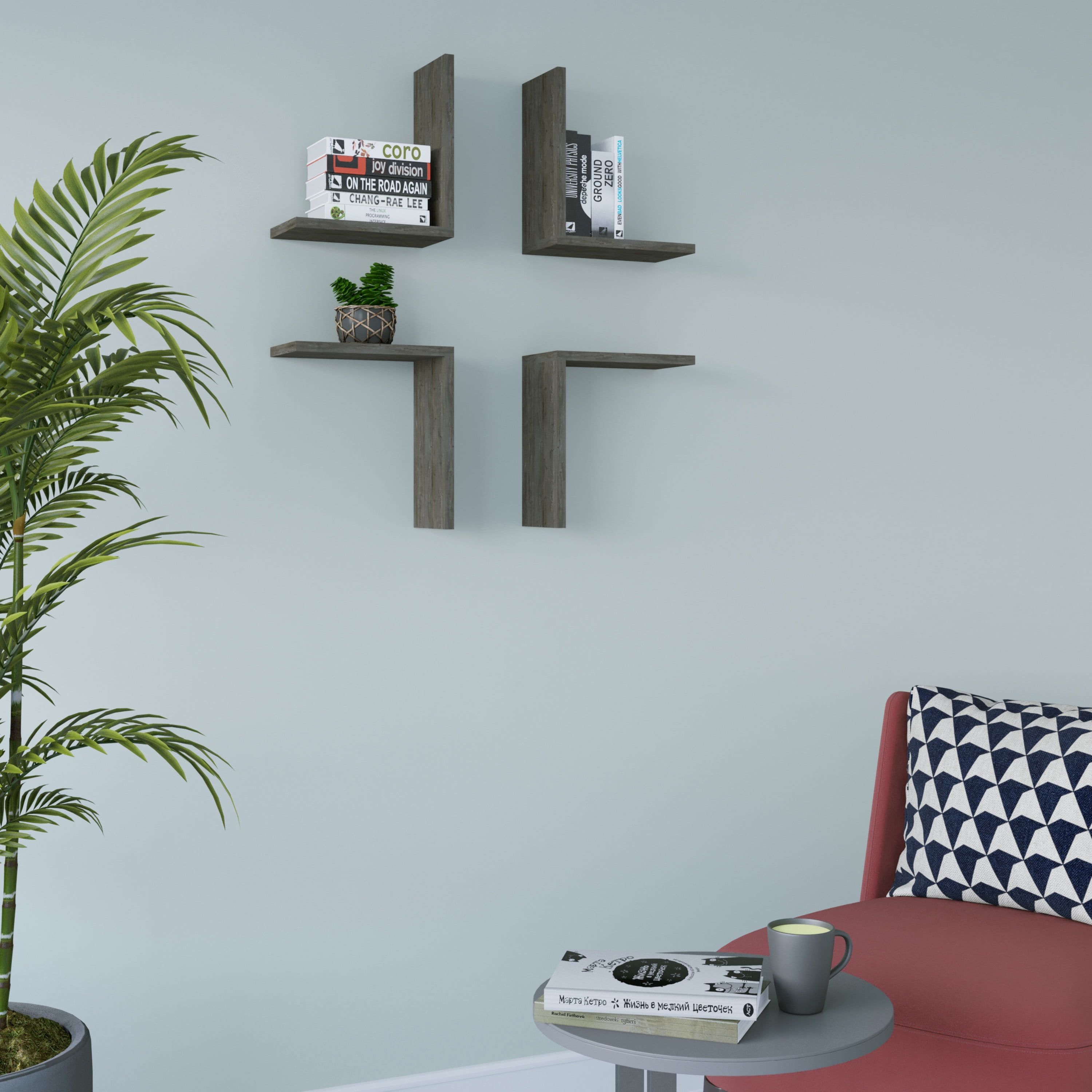Ada Home Decor Furniture 11.8" 4 Tier Wenge Wesson Modern Wall Shelf