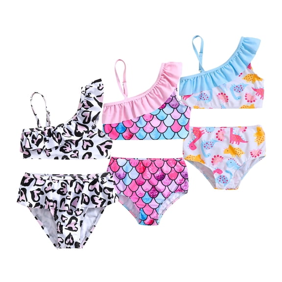 Emy Dola Baby Girl Leopard Bathing Suit Toddler Two Piece Swimsuit Ruffle Sleeve Summer Beach Bikini Sets for 0-5 Years
