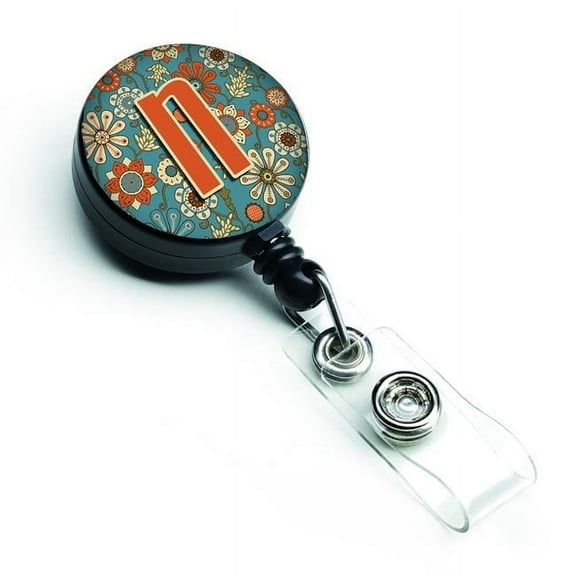 Carolines Treasures CJ2012-NBR Letter N Flowers Retro Blue Retractable Badge Reel