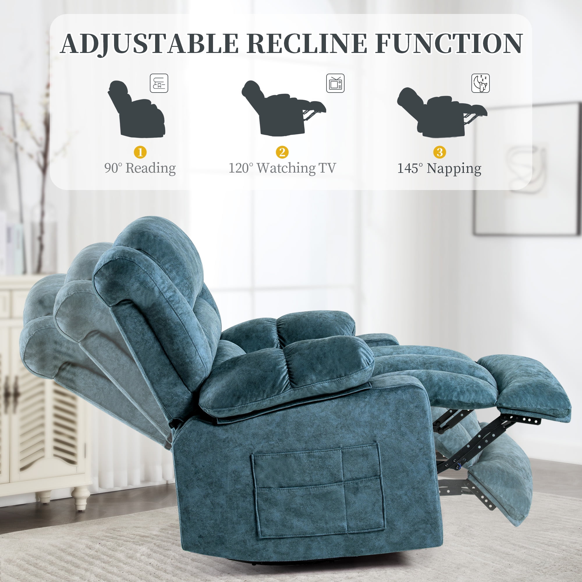 HOMYEDAMIC 23.6" Wide Recliner Chair, Rocker Swivel Recliner, Modern Ergonomic Single Sofa Chair with Foam Filling for Living Room Lounge, With Side Pocket
