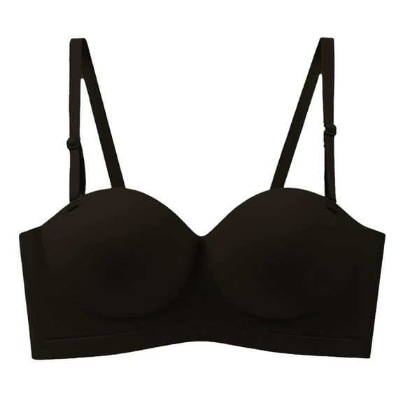 Audhol Seamless Bras for Women Women's Half Cup Seamless Detachable Strapless Bra for Women with Small Chest Enhancement and No Ring Bras for Women No Underwire Black L