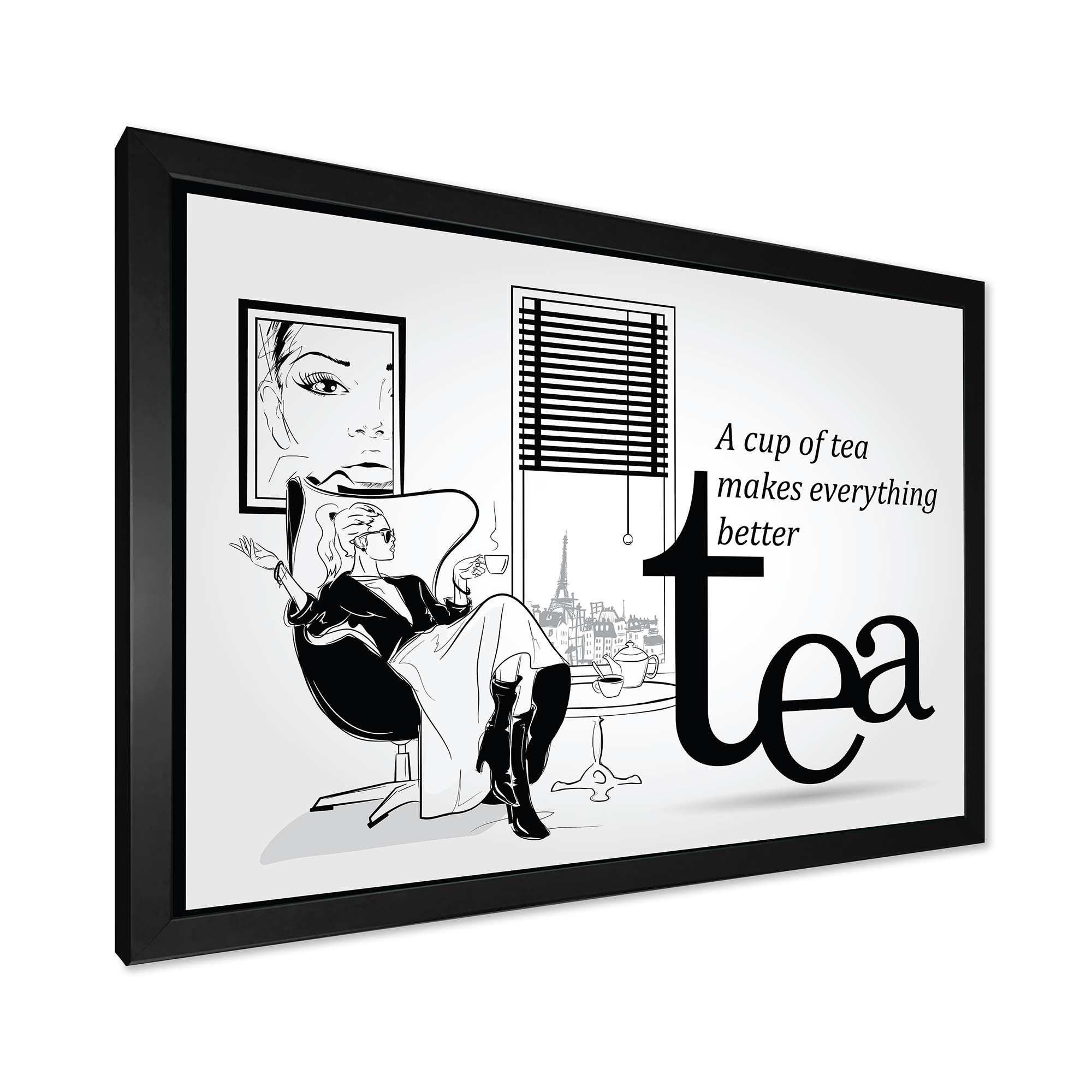 Designart 'Ancient Fashion Girl Drinking A Cup Of Tea' Vintage Framed Art Print