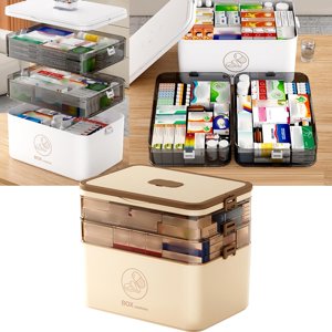 Organisateur de médecine,3-Tier Boîte de stockage de médicaments, Embout Family Emergencies Trousse de premiers soins Conteneur,Portable Plastic Medicine Storage Organizer Holder Boîte polyvalente avec poignée pour la maison, Voyage(café)