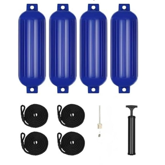 Boat Fenders Marine Blue Inflatable Ribbed Boat Bumpers Docking, Pontoon 22" long x 28" diameter