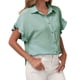 thumbnail image 1 of Camisas de manga corta con volantes para mujer, cuello vuelto, Color puro, cierre de botones, blusa informal de verano, 1 of 6