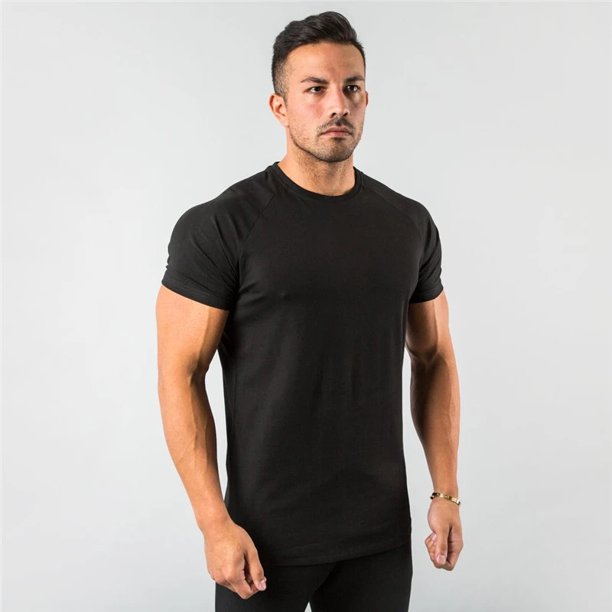 Men T Shirt Slim Fit Short Sleeve Gym Fitness Muscle Bodybuilding Workout Tee