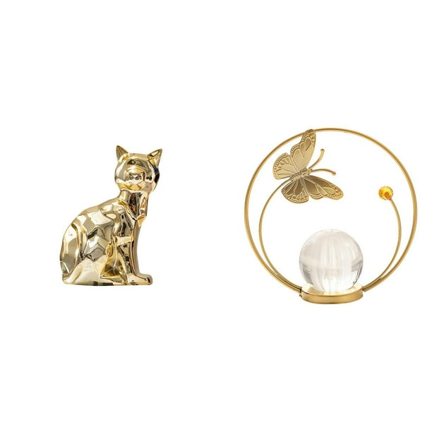 Figura de escritorio,Estatua de gato en estante,escritorio,oficina,decoración del hogar,Estatua de bola de cristal,Estatuas de bolas de cristal para decoración del