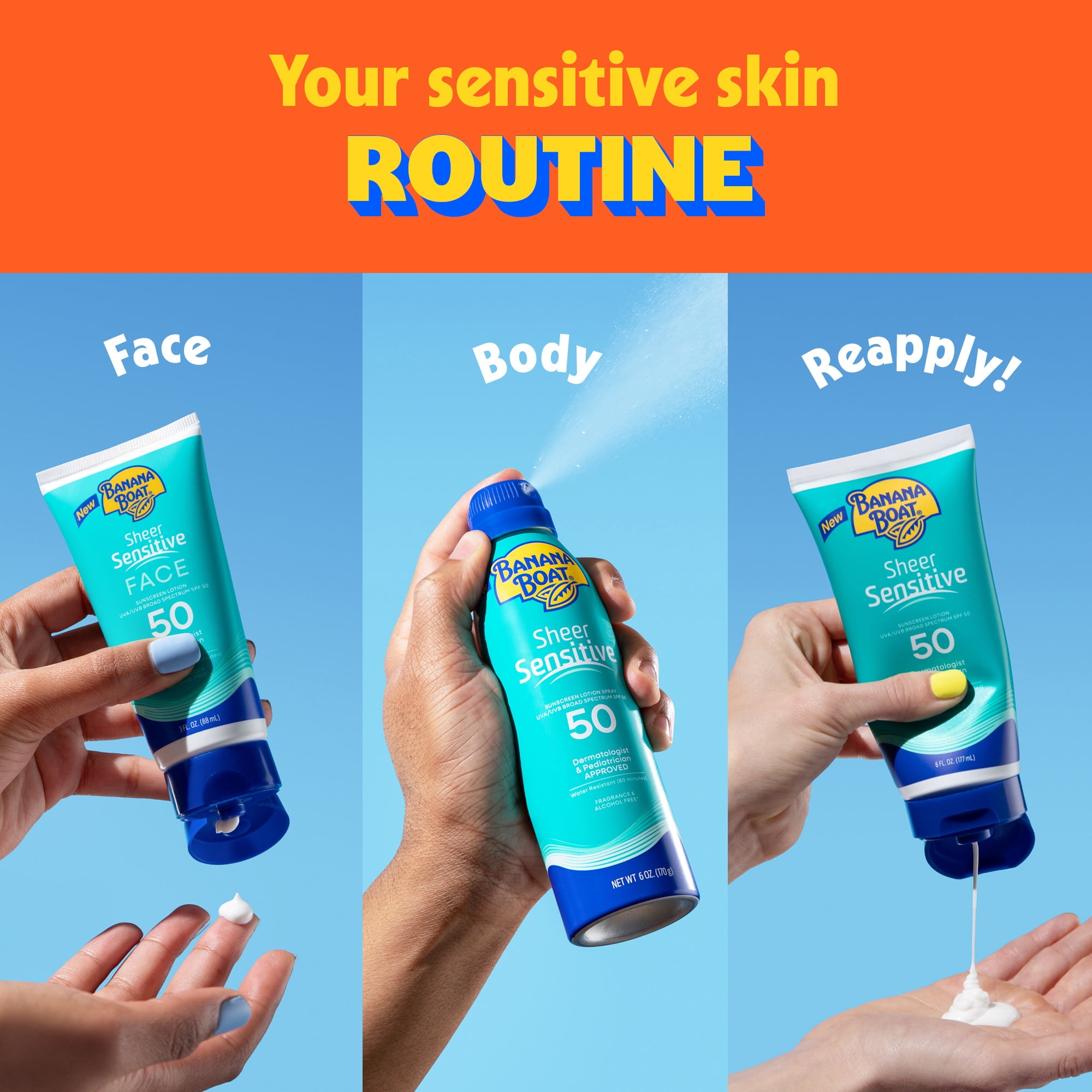 Banana Boat Sheer Sensitive, Sunscreen Lotion SPF 50, Sunblock for Kids & Adults, 6 Fl Oz