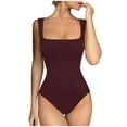 thumbnail image 2 of Black and Friday Clothing Sales Idoravan Women's Slimming Long Leg Bodysuit,Women's Sexy Seamless Neck Sleeveless Tapered Shoulder Strap Jumpsuit Wine XL, 2 of 9