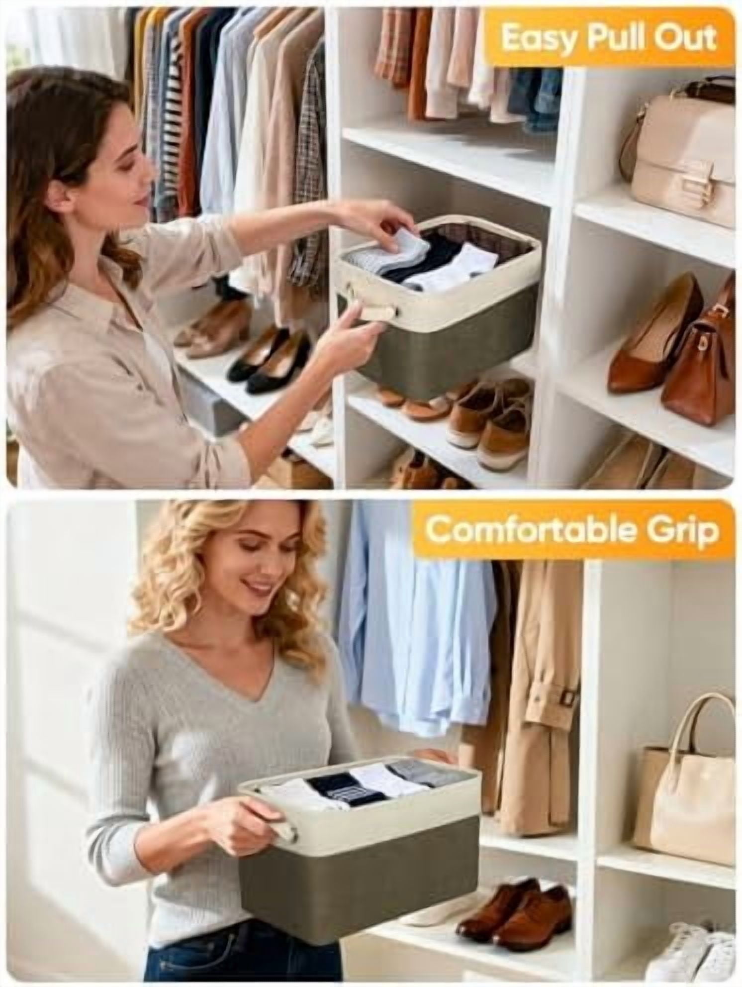 1 Pack Fabric Storage Bins for Shelves, Linen Storage Baskets for Organizing, Decorative Closet Bins for Clothes, Home (Brown, 14''x10''x8.5'')