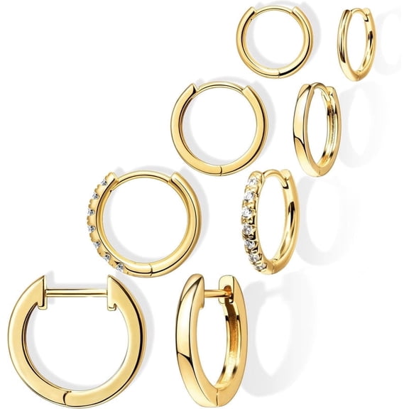 Small Gold Huggie Hoop Earrings Set for Women Men Hypoallergenic 14K Plated Stack Cartilage Earrings, Multiple Piercing Lightweight Mini Thin Cute Dainty Trendy Jewelry Set Christmas Gifts for Women