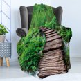 thumbnail image 4 of Forest Soft Flannel Fleece Blanket, Pathway in Pond over the Lake Natural Organic Life Rainforest's into the Wild Photo, Cozy Plush for Indoor and Outdoor Use, 60" x 80", Brown Green, by Ambesonne, 4 of 5