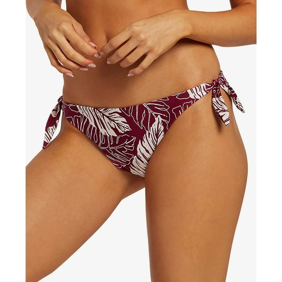 Volcom POMEGRANATE Palm Squad Printed Side-Tie Bikini Swim Bottoms, US Medium