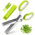 thumbnail image 1 of Three-part kitchen herb scissors made of stainless steel, 5-blade multi-purpose herb scissors, cover with cleaning comb and scoring knife, multi-function kitchen scissors, 1 of 6