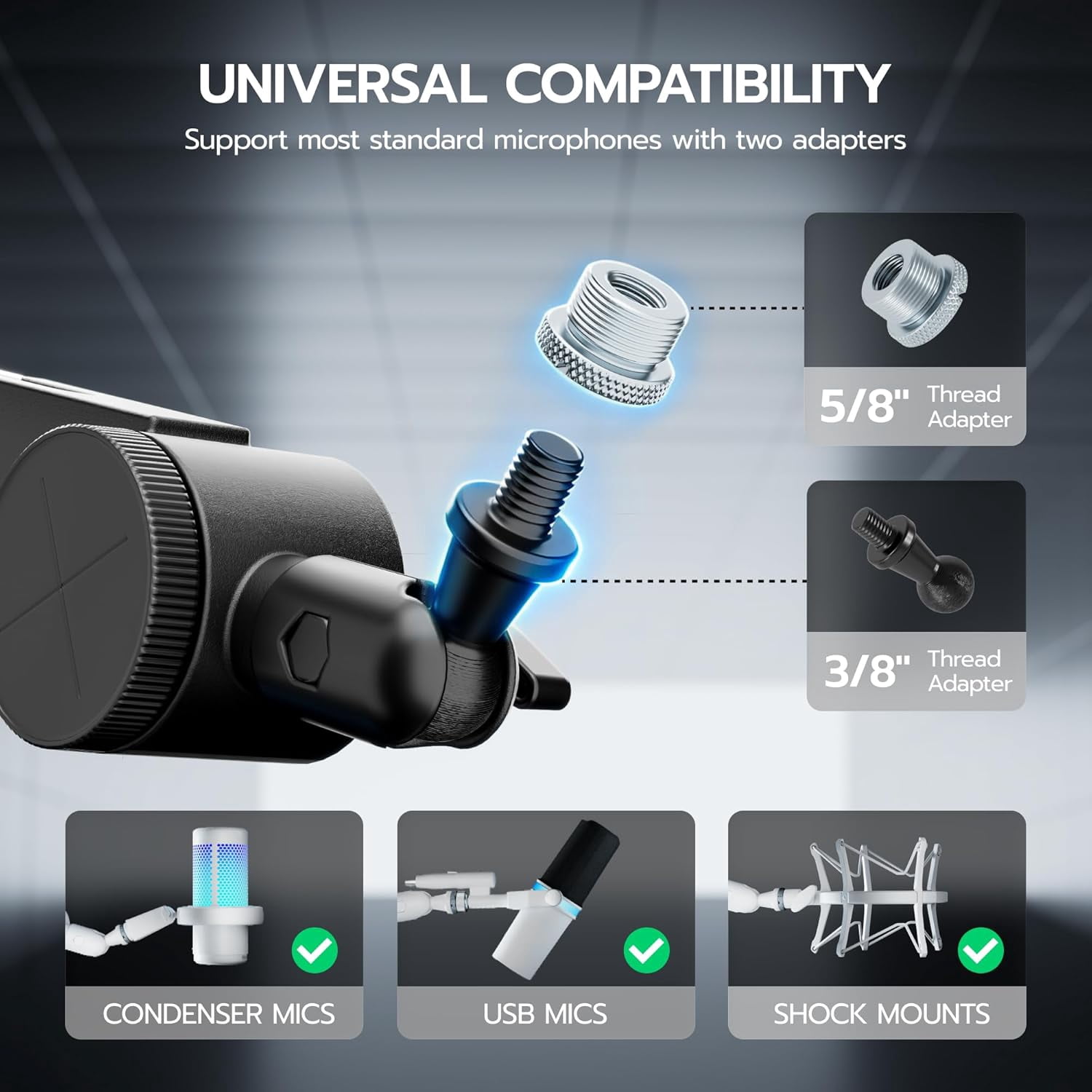 RGB Microphone  Arm with Volume Control, Adjustable Desk Mount for Gaming Streaming Podcasting