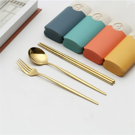 

DMDUOU Stainless Steel Straw Tableware Set for Travel Portable Spoon Fork Chopsticks Student Gift Eco-Friendly Cutlery Set with Storage Box Hot and Falling Resistant Portable Dining Set Gold