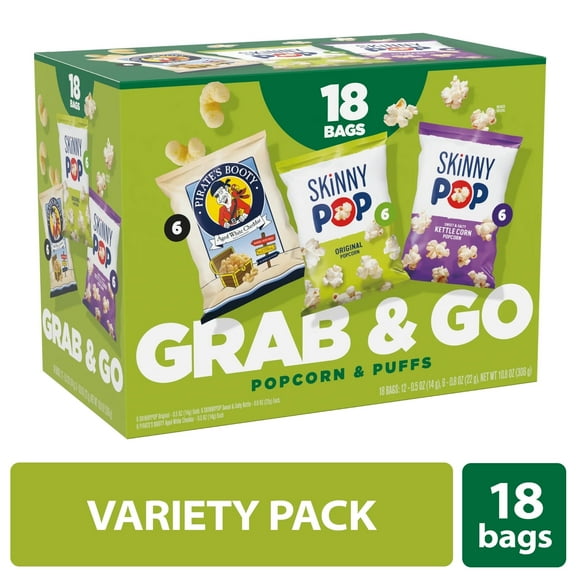 2 pack of SKINNYPOP Popcorn & Pirate's Booty Puffs Snack Variety Pack , 0.5 oz Bags, 18 Count