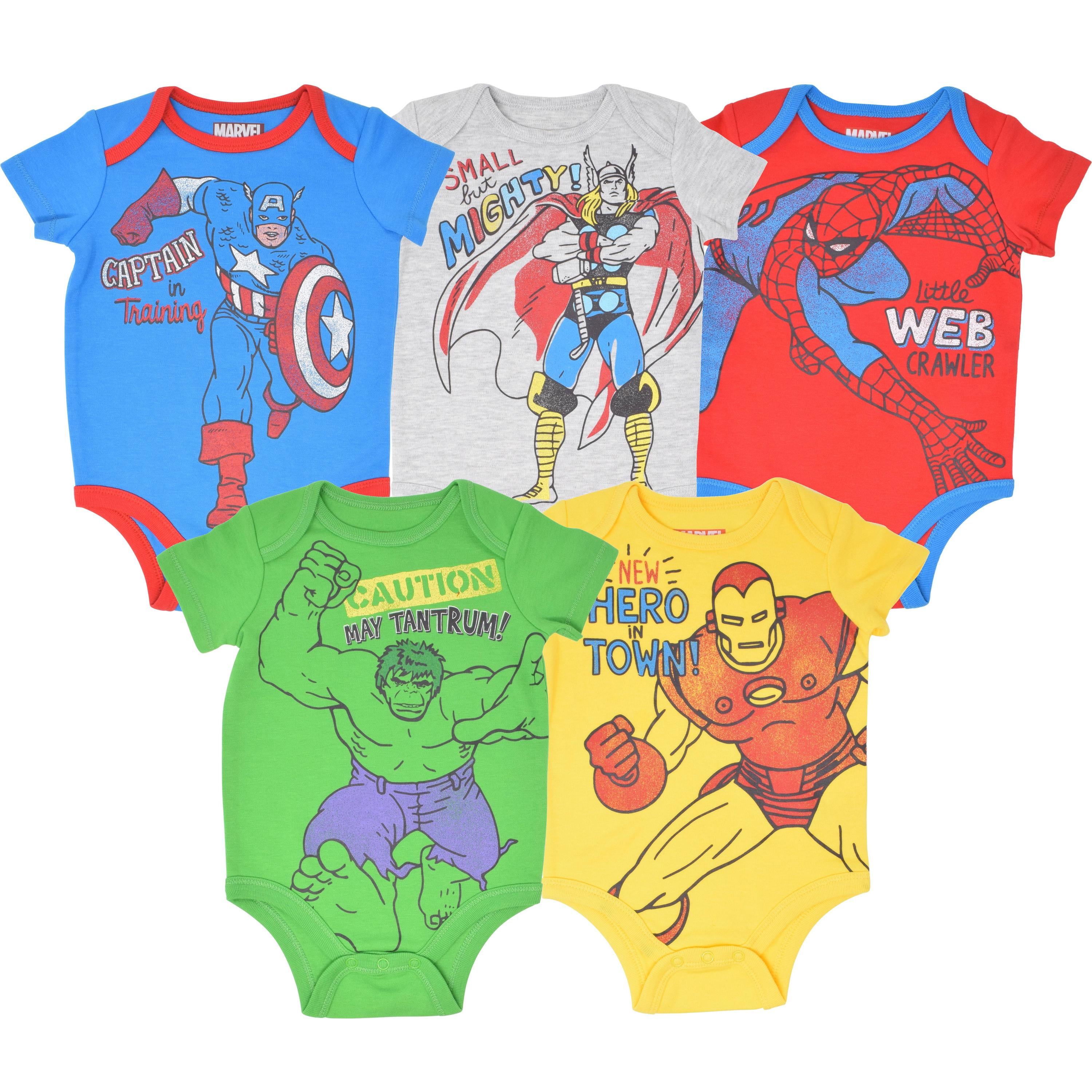 Marvel Avengers 5 Pack Long Sleeve Bodysuits Hulk Spiderman Iron Man Captain America
