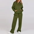 thumbnail image 3 of ibuvkizy Two Piece Sets for Women!Women Solid Color Fashionable and Casual Comfortable Long Sleeved Hoodie with Hat+wide Leg Straight Leg Pants Long Sleeved Hooded Set Army Green,XL, 3 of 8
