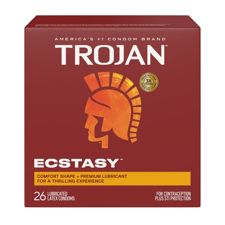 Trojan Ecstasy Ribbed Bulbous Shape Latex Premium Lubricated