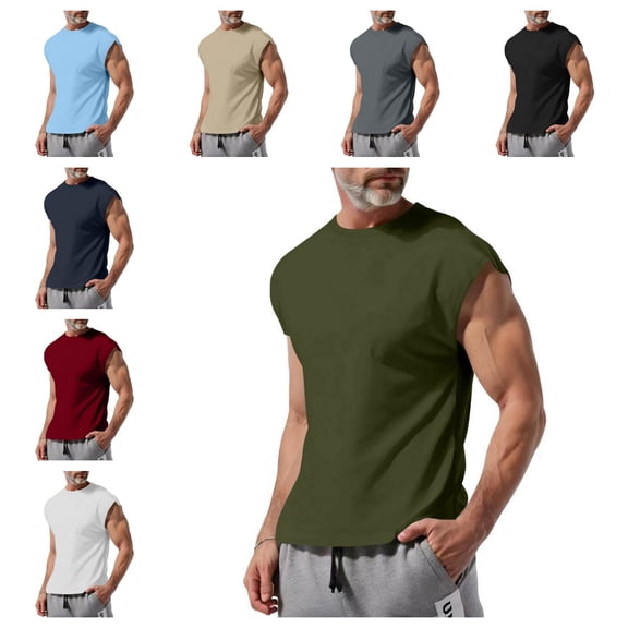 Muscle Sleeveless Shirts for Men Casual Cotton Workout Tank Tops Cut Off Shirts Gym Running Loose Fit Streetwear Top Army Green S