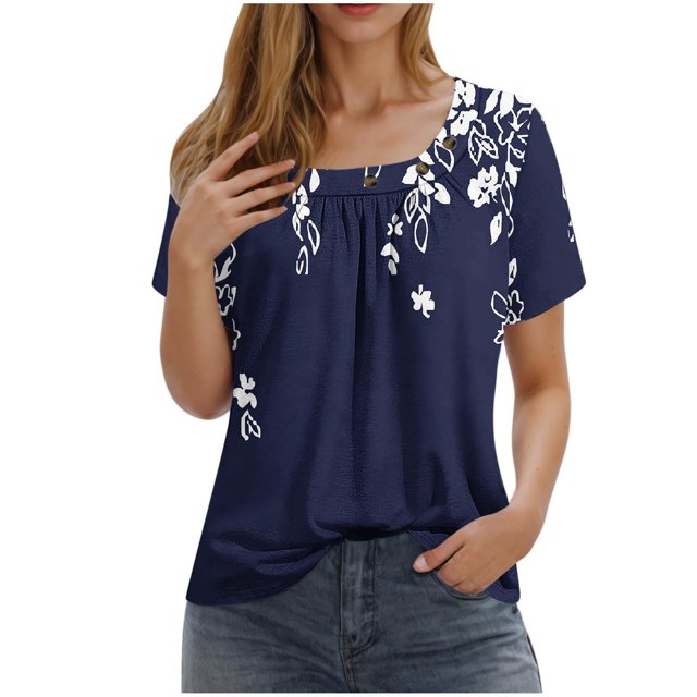 Camisetas de Cuello Redondo Impreso Gradiente de las Mujeres, Manga Corta Casual Top para el Uso Diario