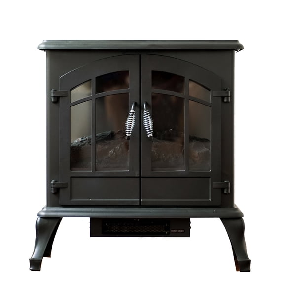 XBrand Electric Fireplace Stove, Freestanding Indoor Adjustable Heater, Portable, Light Bulb Flame Effect, Temperature Limiting Control, 600W/1500W, 24.7 inch tall, Black