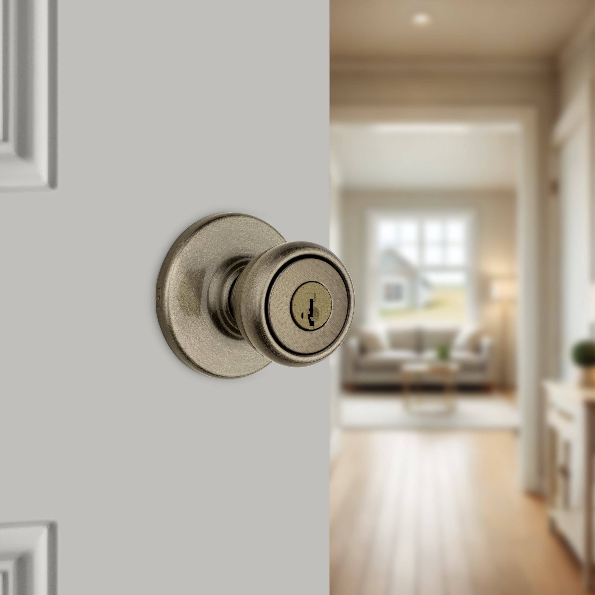 Kwikset Tylo Keyed Entry Doorknob with Smartkey Antique Brass