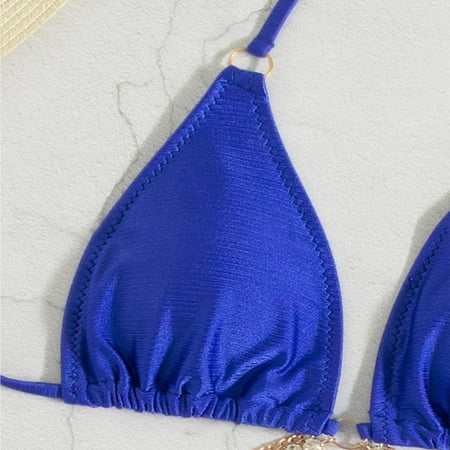 Aayomet High Waisted Bikini Hot Diamond Jewelry Swimsuit Women s Swimsuit Lace Up Beach Bikini Blue S