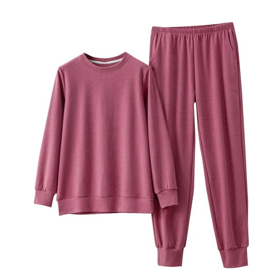 XuJwPNcy Women's 2 Piece Pjs Outfits Fleece Lined Pajama Set Long Sleeve Top Cinch Bottom Pants Loungewear