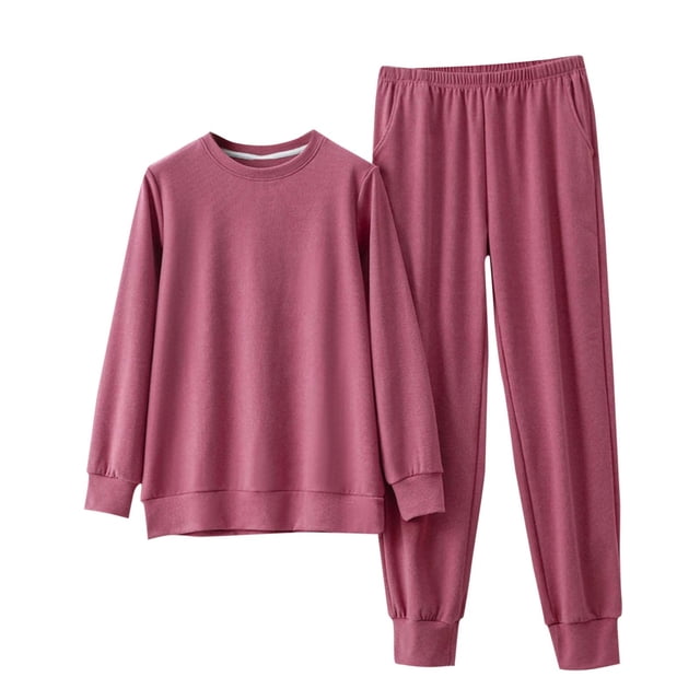 Diufon Ensemble de Pyjama Chaud en Molleton pour Femmes, Manches Longues, Col Rond, Chandail et Pantalon, Ensemble Décontracté avec Poches
