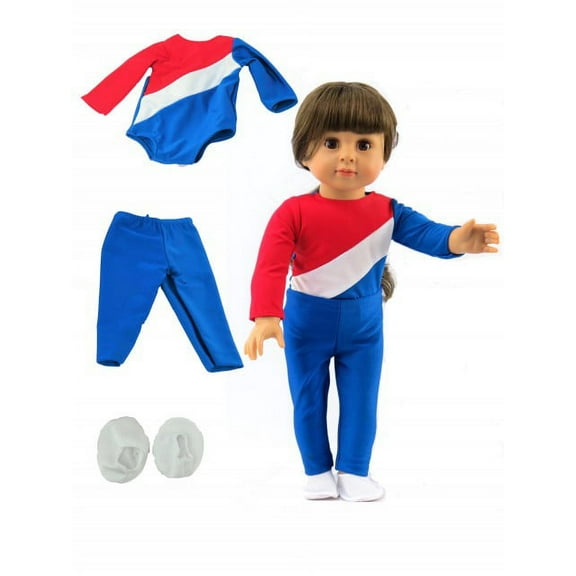 Red, White, and Blue Gymnastics Set with Pants For 18 Inch Dolls