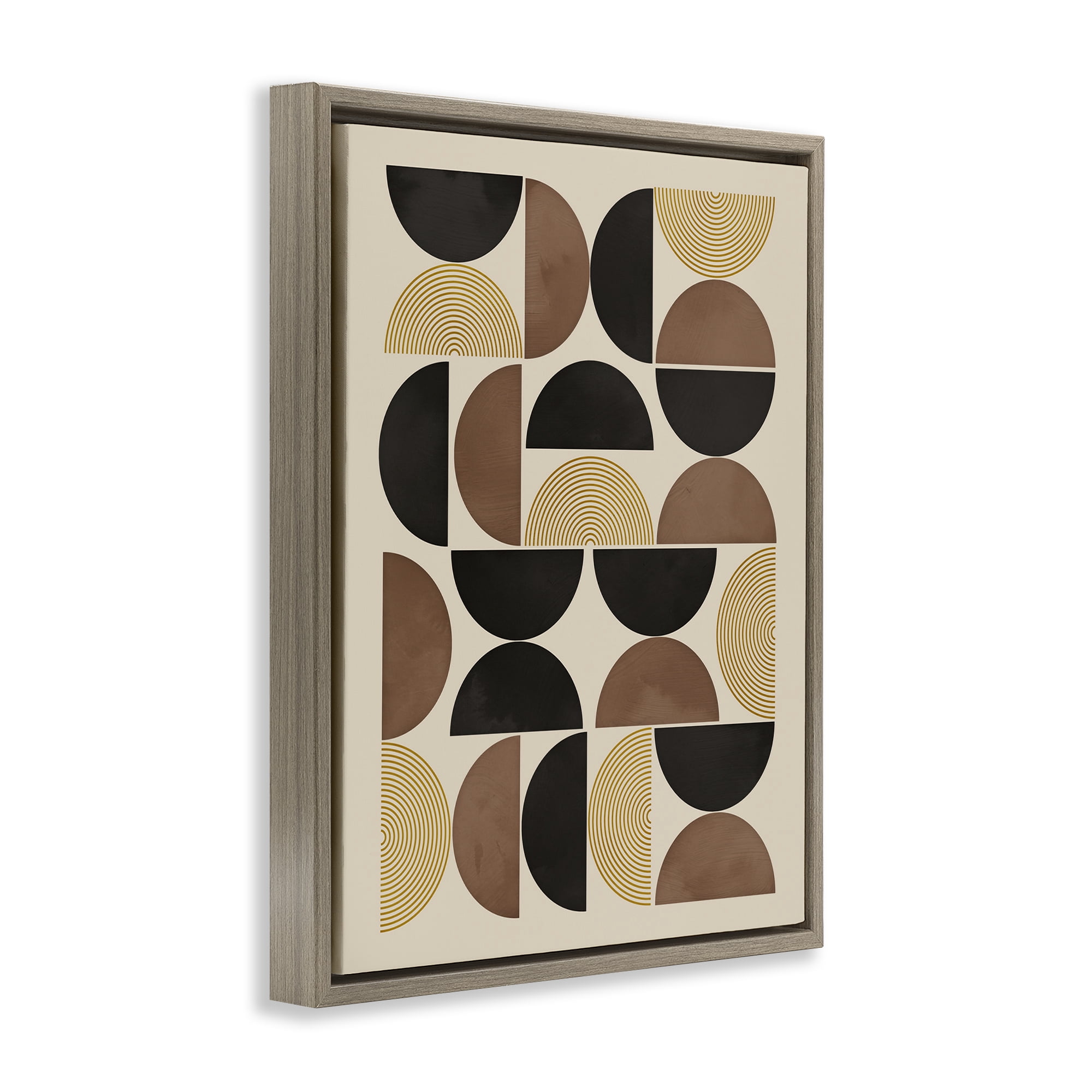 Stupell Industries Midcentury Beige Shapes Abstract Painting Brown Floater Framed Canvas Art Print Wall Art, 17 x 21