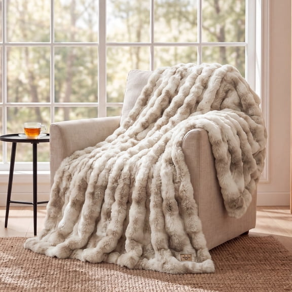 U by Bedsure Gentlesoft Fluffy Faux Fur Throw Blanket, Tie-Dye Taupe Couch Cover, Gift for Women & Teens, 50x60 inches