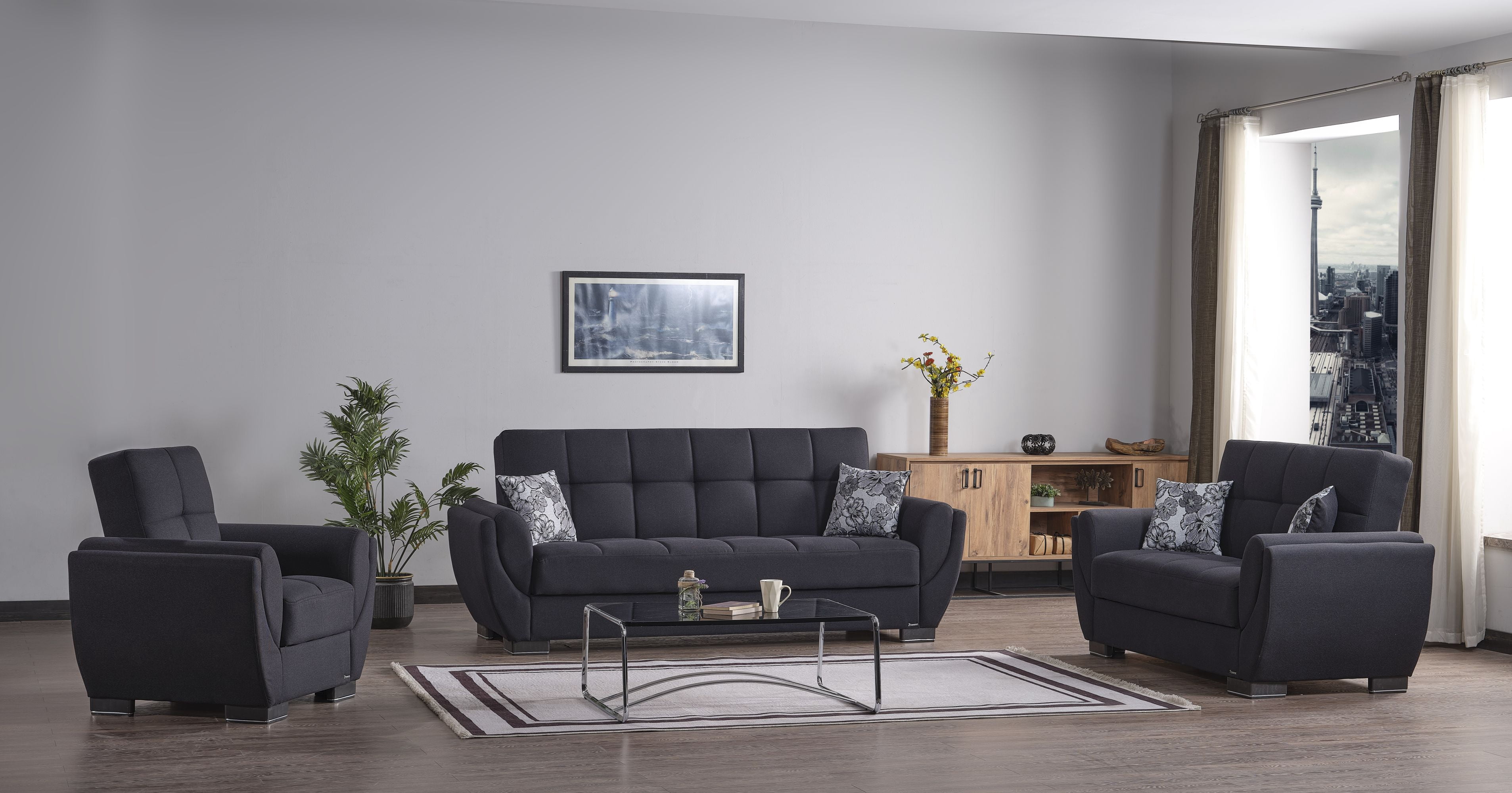 Ottomanson Convertible Accent Armchair with Hidden Storage & Rounded Arms, Firm Comfort Seating, Dark Blue