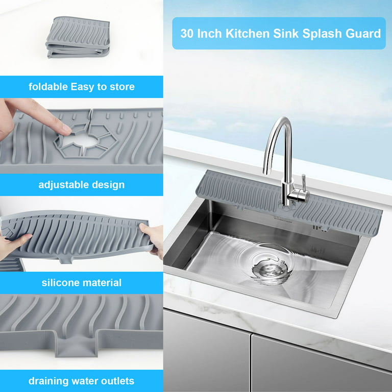 Silicone Faucet Drain Mat, Waterproof Faucet Sink Splash Guard Dry